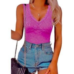 NWOT Hot Pink Lace Tank Top Bodysuit Plus Size XXL